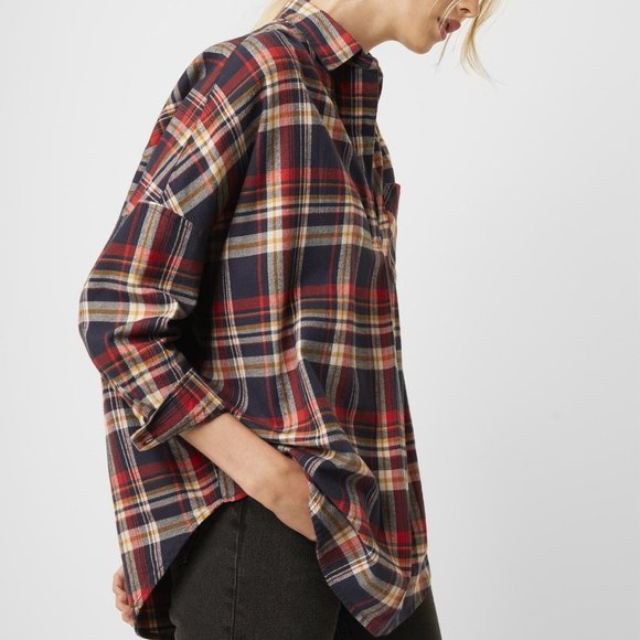 French Connection Flannel Rhodes Oversized Check  Shirt - Picture 1 of 5